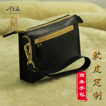 Leather handbag custom handheld handheld rope head layer of cow leather wallet soft zipper leather mobile phone bag