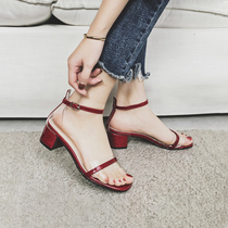 word with sandals women ins tide 2021 new red thick heel transparent heels net red medium heel fairy shoes summer