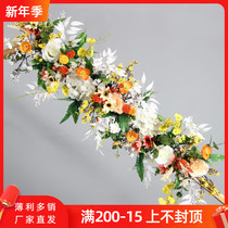 New wedding arch flower strip elegant flower row Truss arch background decoration flower road guide flower silk flower window flower art