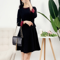 Original break code only 6 pieces Korea 21 years autumn and winter elegant temperament collection waist loose hem 90% sleeves dress 2 colors