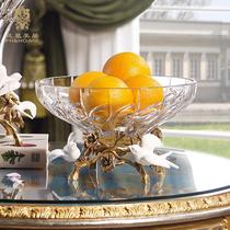 Phoenix Beauty Residence Eurostyle Transparent Crystal Glass Round Exposure Hand Sculpted White Ceramic Bird Fruit Pans Decorations