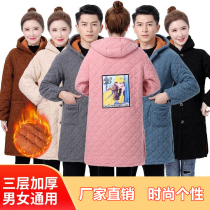 Hood Clothing Lady Winter Long section Anti-oil-smoke apron Home Kitchen Big Code Burning Rice With Long Sleeves Mens Earth Glint Thickened Short
