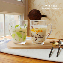 Good Morning Good Morning Cup heat-resistant handle tempered glass juice cup couple breakfast cup microwave