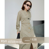 Z boss Acetate Linen Multibutton neckline Dress Creamy Dresses Cashew cashew Type X Shirt dress Skirt Woman