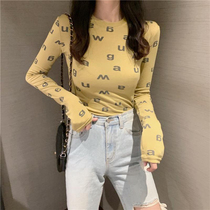 Sexy tight top womens autumn 2020 new bottoming shirt slim-fit thin inner match printed letter long-sleeved t-shirt