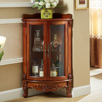American Solid Wood Corner Cabinet Eurostyle Triangle Wine Cabinet Living-room Wall Corner Cabinet Decoration Double Door Glass Wine Cabinet Corner Storage Cabinet