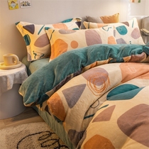Winter Thickened Coral Suede Four Pieces of Cartoon Double Face Milk Flannel Quilt Cover Gushed Bed Linen Hostel Three Sets