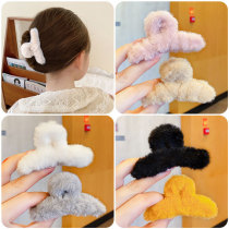 New plush back head clip furry ponytail clip hairpin hairpin hair accessories Korean childrens solid color clip