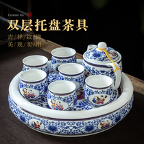 Jingdezhen large plate ceramic anti-hot hand teapot set household set ceramic kung fu tea set double-layer tea tray