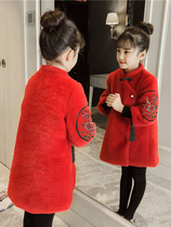 Hanfu girls New Years clothing jacket winter clothing foreign style Chinese style girl thickened warm childrens New Year red Tang suit