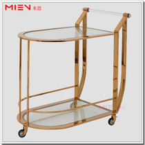 Premium Metal Stainless Steel Home 2-Layer Mobile Dining Trolley Titanium Premium Hotel Double Wine Trolley