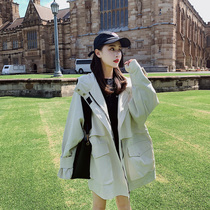 Trench coat women long spring and autumn 2021 New Korean version of loose hooded waitmore student fashion jacket