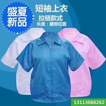 Summer anti-static coat short-sleeved short-sleeved top D dust-free clothes electronic factory dust-proof overalls blue female white