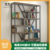 American LOFT retro floor solid wood iron bookshelf shelf shelf bookcase partition solid wood iron shelf