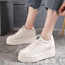 8cm inner heightening womens shoes slopes heel small white shoes 2022 spring and autumn thick bottom muffin shoes Korean version 100 hitch casual shoe tide
