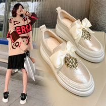 2022 Spring Autumn New One foot Foot Rice Cake Shoes Women 100 Hitch Casual Sloth People All Season Women Shoes Real Leather Thick Bottom Lefu Shoes