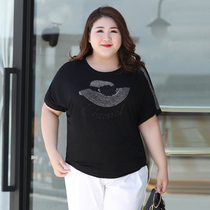 Q top womens summer short-sleeved 2022 new large size womens clothing 200 catties fat mm round neck loose and thin half-sleeved t-shirt