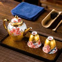 999 real gold pure hand-painted gilded porcelain founder Xiao Jianhui signature bottom tea set tea cup teapot high-end flash shot