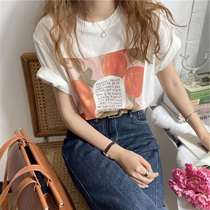 White short sleeve t-shirt women 2021 summer New loose size thin thin cotton Ice Silk top short tide