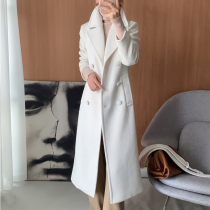 Vatican European and American Hepburn white wool coat womens long model 2021 Winter new thin wool woolen woolen coat