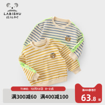 Rabbi Tree Childrens Wear Boy Sweater 2021 Autumn New Childrens Round Neck Striped base shirt Baby Fashion Top