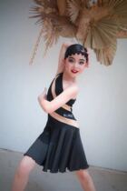 BLINGC Latin Dance Less sons and daughters Children rehearsks for a shoulder dress and dress Performance Contest professional dance dress