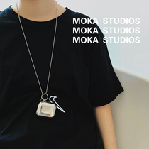 MOKA original design airpods protective sheath wireless headsets Giant Cool Plated Mirror Soft Shell with Pendant Tide