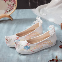 Original Hanfu shoes Womens bow shoes upturned shoes Chinese style embroidered shoes Costume shoes Inner height-increasing bow shoes Lace-up cloth shoes