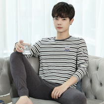 Mens warm underwear suit pure cotton beating undershirt striped thin youth cotton sweatshirt autummy pants autumn and winter men