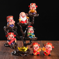 Wufu God of Wealth Lucky practical living room wine cabinet Car decoration Office table decoration Opening housewarming gift