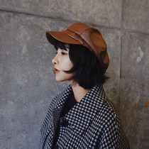 Hat female spring and autumn retro octagonal hat fashion casual all-match temperament tide Korean version Japanese British leather hat beret