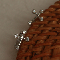 Cross ear button 925 pure silver minimalist for small earrings personality Han version Temperament Earrings Woman Earrings Silver