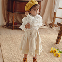 Girls skirt foreign style Joker Japan Korea autumn and winter childrens Lady temperament pleated skirt cotton cute lace solid color