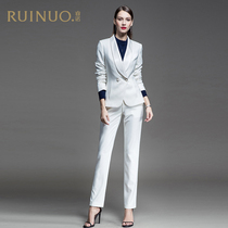 White casual suit suit female spring and autumn Korean version temperament ol host professional dress Broadcast audio art test interview formal dress