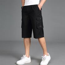 Pure cotton washed loose Capri pants mens middle-aged overalls casual middle-aged dads 7-point six-point pants