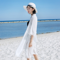 Starfish swimsuit mid-sleeve cardigan white split beach resort bikini outside sunshade