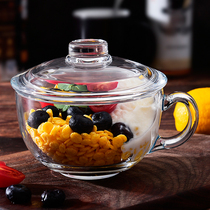 Breakfast cup with lid spoon oatmeal cup Large capacity glass Chunky big mouth milk cereal cup Tempered big belly cup