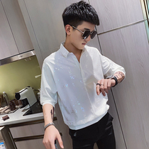 2020 Net red luminous print summer Half sleeve short sleeve shirt social spirit guy white shirt hair stylist tide