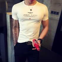 Summer mens short sleeve T-shirt Korean version of the trend slim round neck cotton shirt half sleeve personality tight top