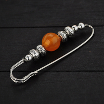 Retro National Wind beeswax beads Miao silver transfer beads brooch pin sweater scarf open evil handmade jewelry