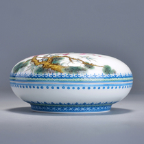 Lattice porcelain tire Enamel color inscription poem Pine bamboo plum year-old cold Sanyou cover box Storage box Printing mud box Four treasures of Wenfang