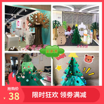 Snowman Christmas tree three-dimensional childrens stage props kindergarten Christmas combination set cardboard coloring holiday dress