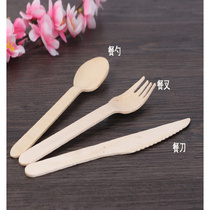 Wooden knives forks and spoons disposable tableware Environmental protection wooden barbecue birthday party cake Fruit log party tableware