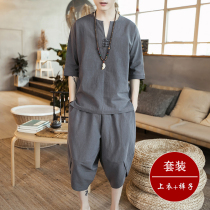 Flax meditation Zen clothing tea clothing clothing Chinese style Tang clothing cotton and linen improvement Chinese style mens clothing Chinese style mens national suit