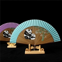 Sichuan tourist souvenirs Panda fan Female folding bamboo fan Chinese style classical silk cloth dance fan Folding cloth fan