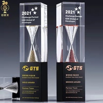 Creative Hourglass Crystal Trophy Customized to do upscale Annual Meeting Team Champion Sales Insurance Excellent Employee lettering