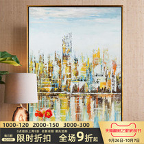 Nordic hand-painted porch decorative painting restaurant hanging painting lounge city impression building simple decorative painting oil painting