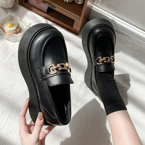 Pine Cakes Thick Bottom Small Leather Shoes Women Ingléal Wind Big Heads Women Shoes 2022 Spring Autumn New 100 Hitch A Foot Pedal Lefu Single Shoes