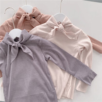 2022 female childrens clothing new knot Korean childrens base shirt baby girl long sleeve T-shirt