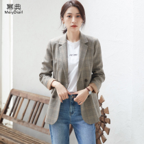Plaid blazer female Korean version 2021 Spring and Autumn New English style loose casual retro plaid small suit
